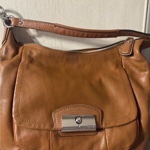 Coach Brown Leather Shoulder Bag with Silver Accents